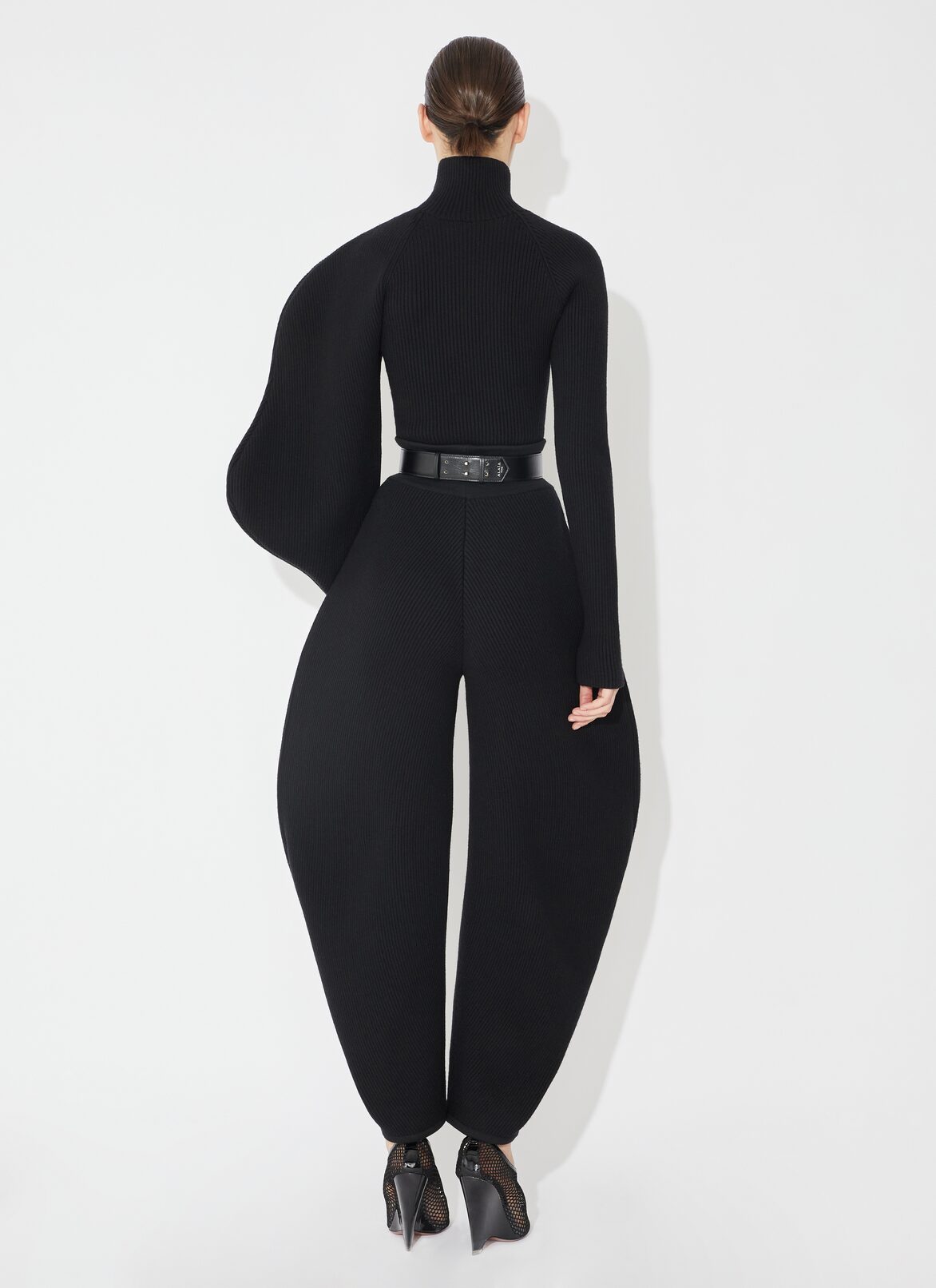 Round rib knit pant ALAÏA BLACK ROUND RIB KNIT PANT
